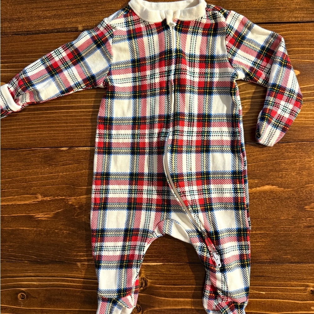 Old Navy Red and White Tartan Plaid Kids Christmas Footie Jammies